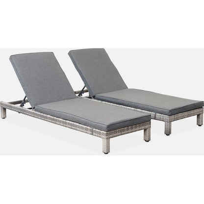 Set de 2 Tumbonas de Ratán Sintético con Cojines | Tumbonas Lounge para Jardín y Piscina